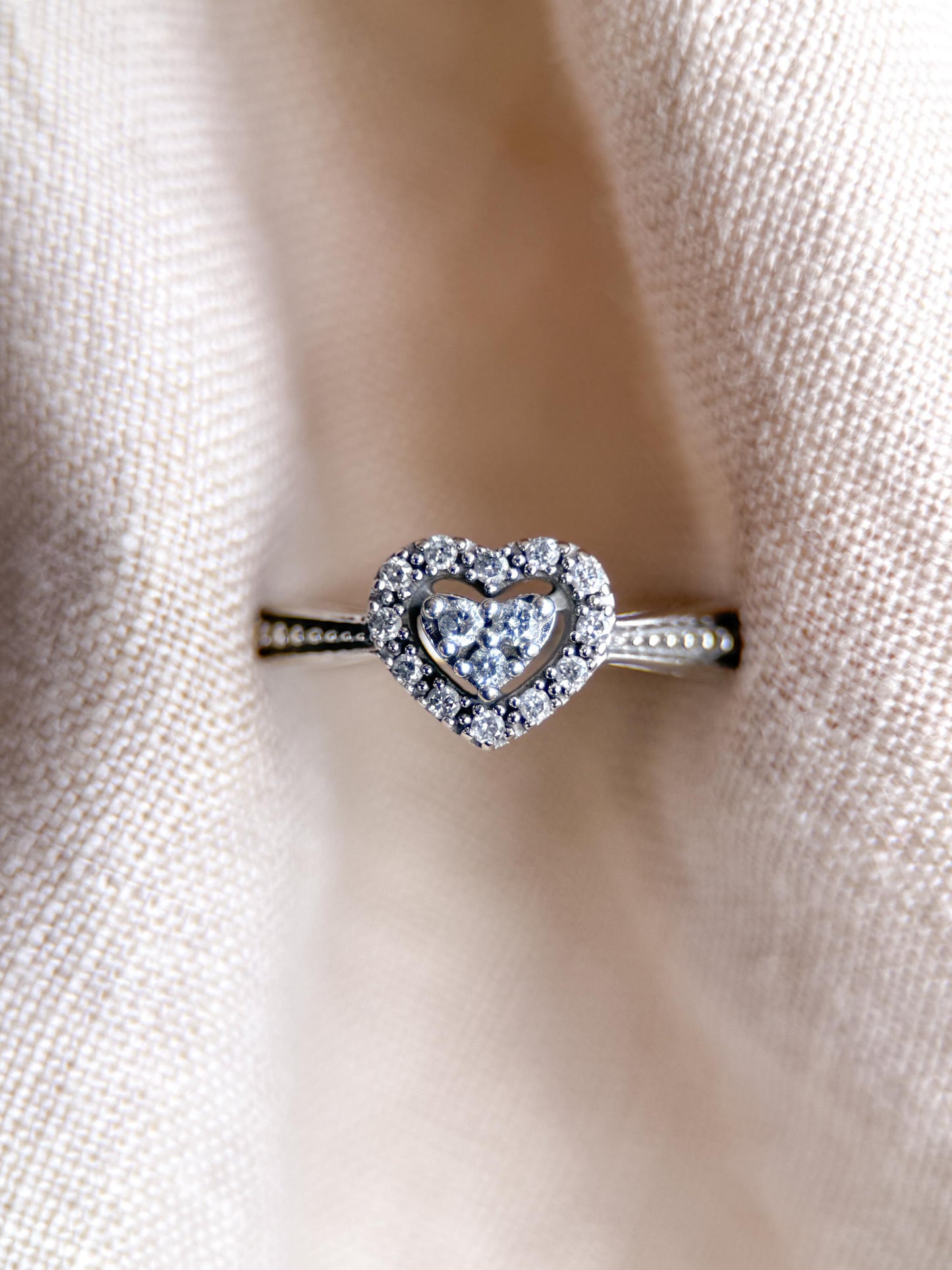 Vintage Diamond Engagement Ring, Heart Shaped 10k White Gold Halo Bridal Ring