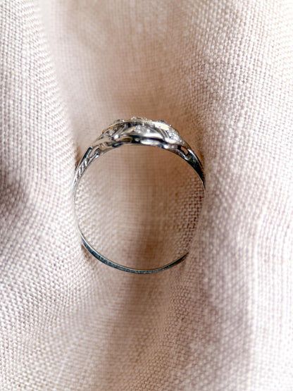Antique Old Mine Cut Diamond Engagement Ring, 18k White Gold, Vintage Victorian Bridal Ring