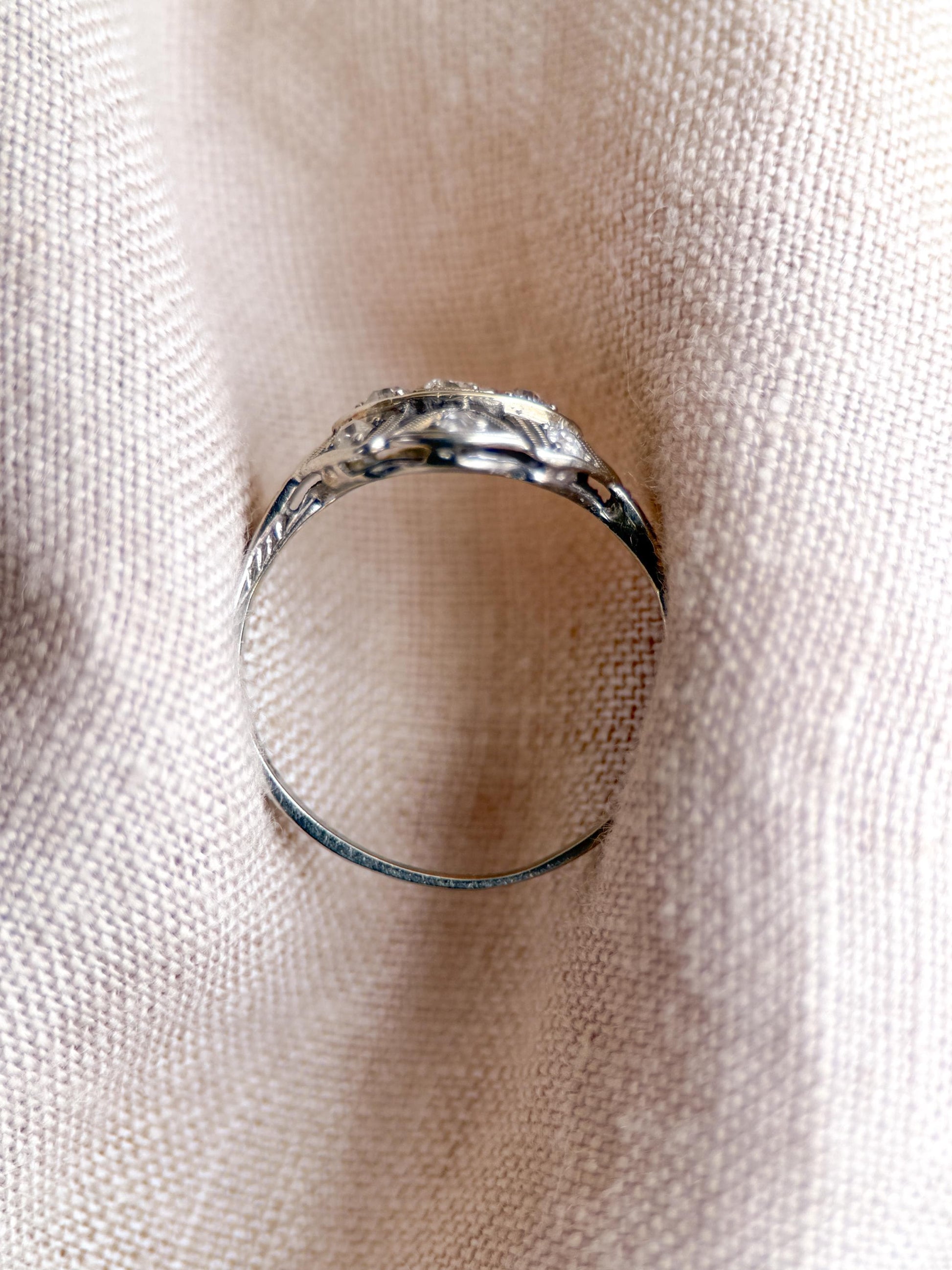 Antique Old Mine Cut Diamond Engagement Ring, 18k White Gold, Vintage Victorian Bridal Ring