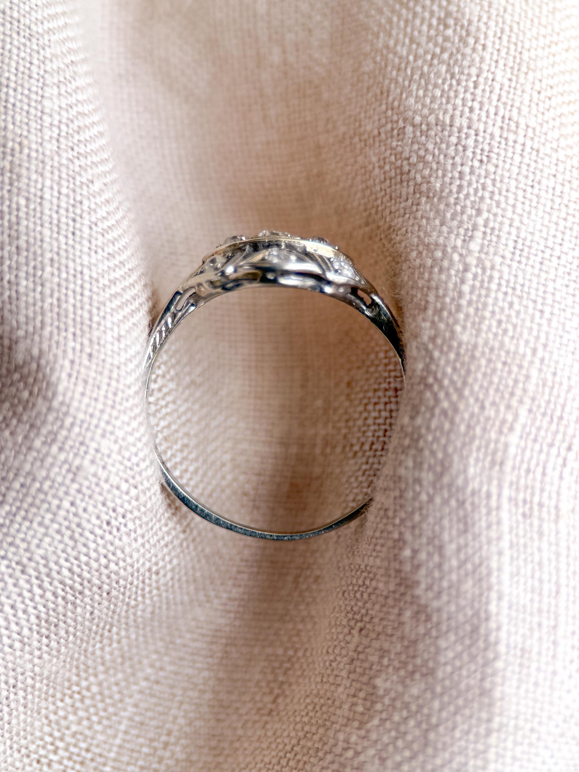 Antique Old Mine Cut Diamond Engagement Ring, 18k White Gold, Vintage Victorian Bridal Ring