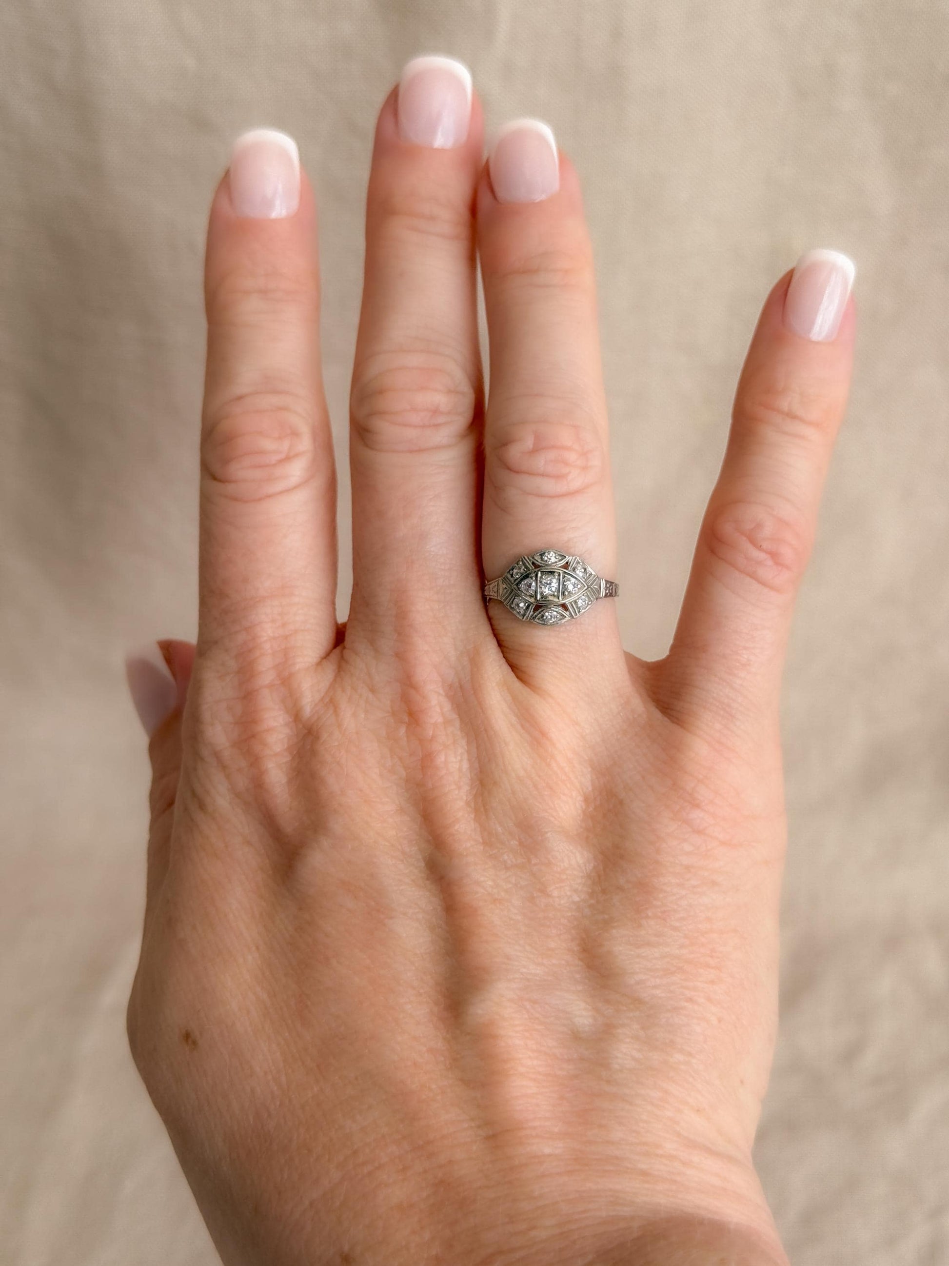 Antique Old Mine Cut Diamond Engagement Ring, 18k White Gold, Vintage Victorian Bridal Ring