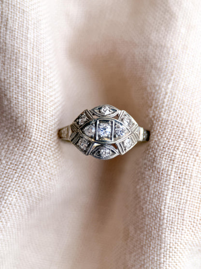 Antique Old Mine Cut Diamond Engagement Ring, 18k White Gold, Vintage Victorian Bridal Ring