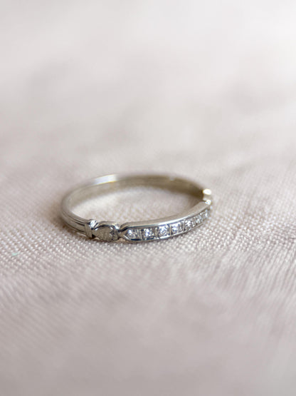 Vintage Old European Cut Diamond Wedding Band, 18k White Gold, Art Deco Minimalist Ring