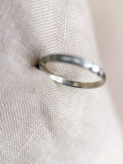 Vintage Old European Cut Diamond Wedding Band, 18k White Gold, Art Deco Minimalist Ring
