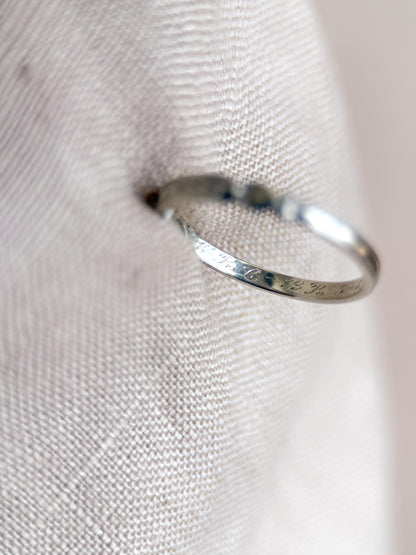 Vintage Old European Cut Diamond Wedding Band, 18k White Gold, Art Deco Minimalist Ring
