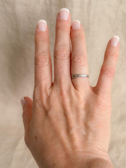 Vintage Old European Cut Diamond Wedding Band, 18k White Gold, Art Deco Minimalist Ring