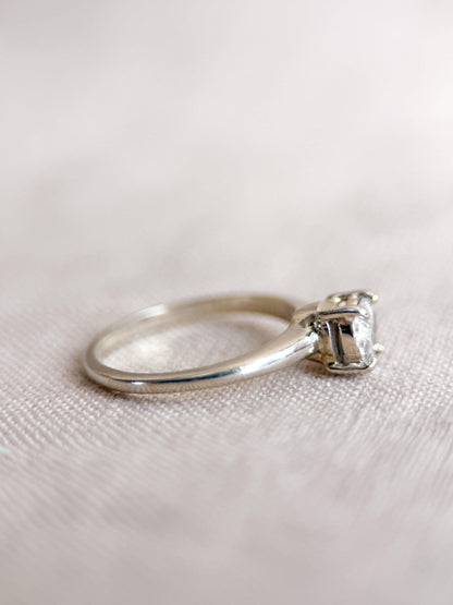 Vintage Diamond Engagement Ring, Heart Cut, 14k White Gold, 1990s Solitaire Bridal Ring