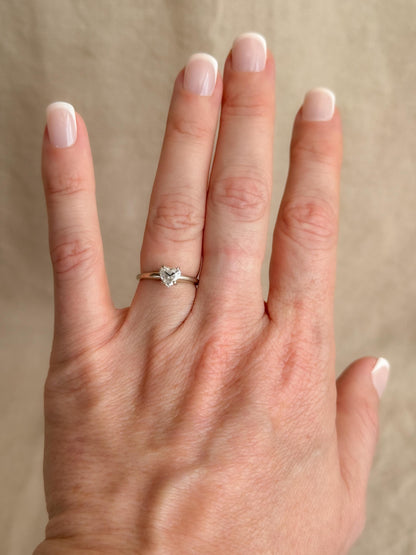 Vintage Diamond Engagement Ring, Heart Cut, 14k White Gold, 1990s Solitaire Bridal Ring