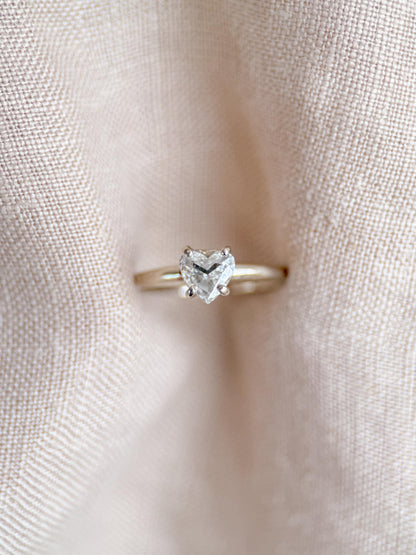 Vintage Diamond Engagement Ring, Heart Cut, 14k White Gold, 1990s Solitaire Bridal Ring
