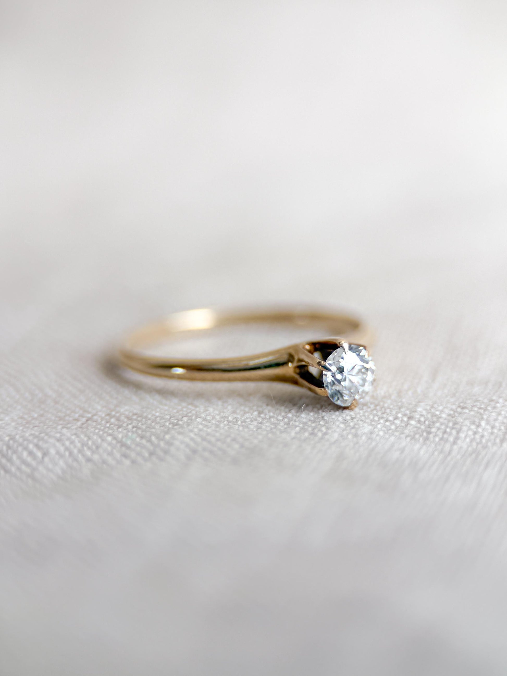 Vintage Old Mine Cut Diamond Solitaire Engagement Ring, 14k Gold, 6 Prong Bridal Ring