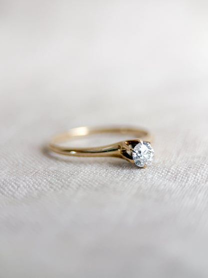 Vintage Old Mine Cut Diamond Solitaire Engagement Ring, 14k Gold, 6 Prong Bridal Ring