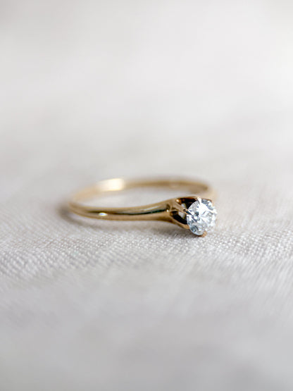 Vintage Old Mine Cut Diamond Solitaire Engagement Ring, 14k Gold, 6 Prong Bridal Ring
