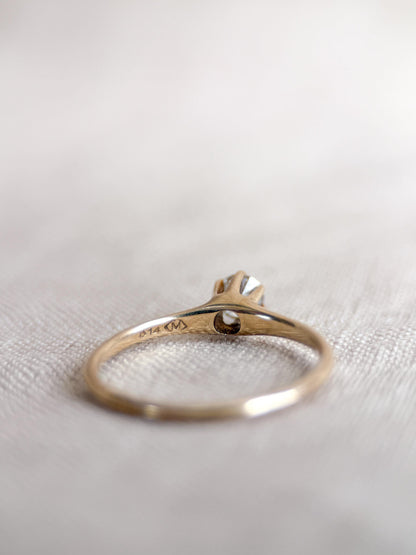 Vintage Old Mine Cut Diamond Solitaire Engagement Ring, 14k Gold, 6 Prong Bridal Ring