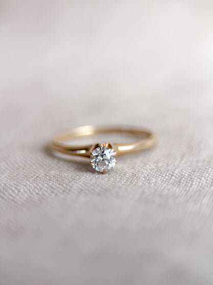 Vintage Old Mine Cut Diamond Solitaire Engagement Ring, 14k Gold, 6 Prong Bridal Ring