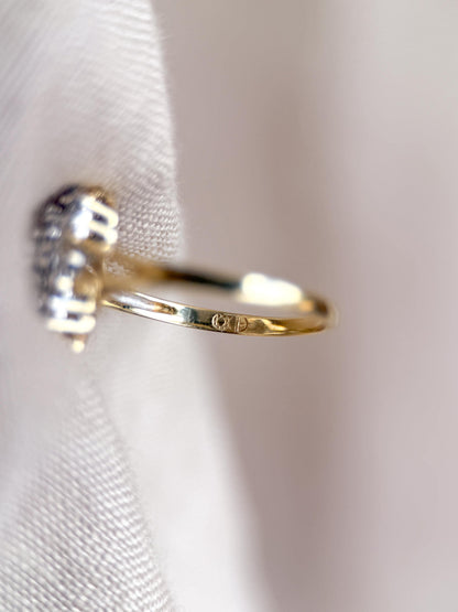 Vintage Cluster Diamond Engagement Ring, Round Cut, 14k Gold, Unique Bridal Ring