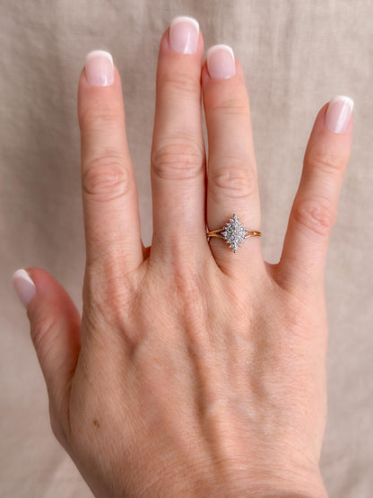 Vintage Cluster Diamond Engagement Ring, Round Cut, 14k Gold, Unique Bridal Ring