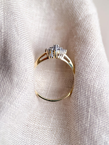 Vintage Cluster Diamond Engagement Ring, Round Cut, 14k Gold, Unique Bridal Ring
