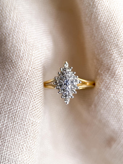 Vintage Cluster Diamond Engagement Ring, Round Cut, 14k Gold, Unique Bridal Ring