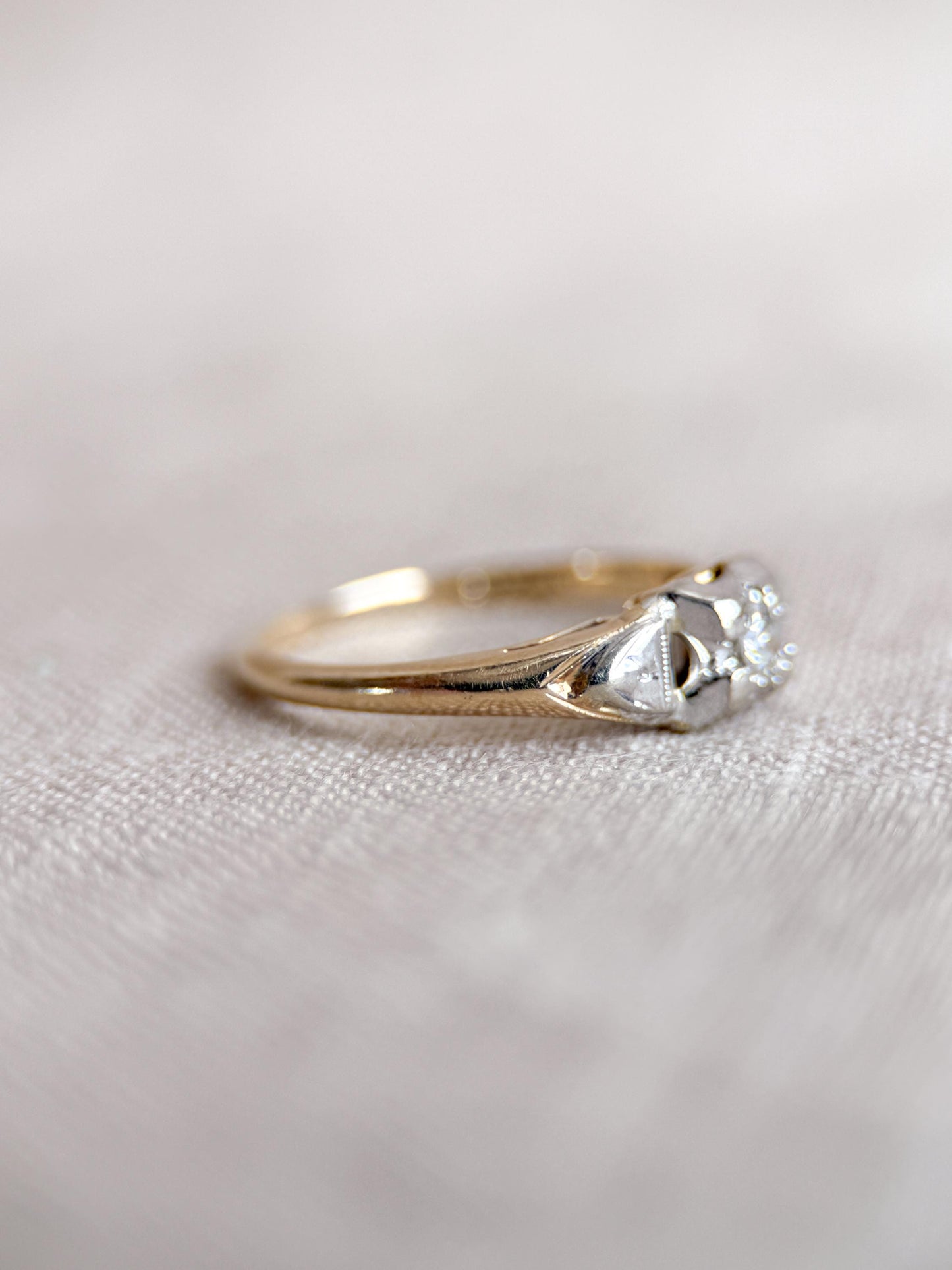 Antique Diamond Engagement Ring, Round Cut, 14k Gold, 1920s Art Deco Bridal Ring