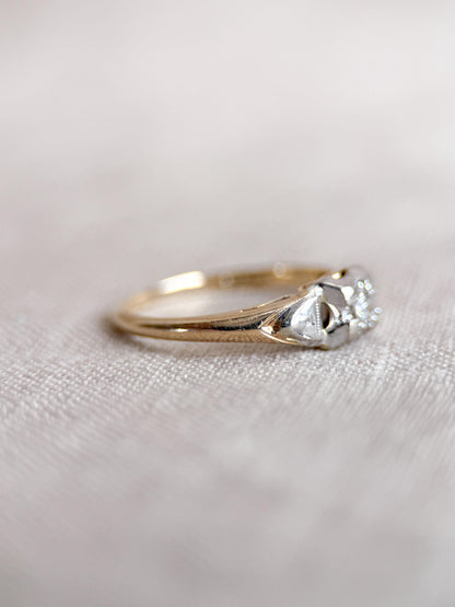 Antique Diamond Engagement Ring, Round Cut, 14k Gold, 1920s Art Deco Bridal Ring