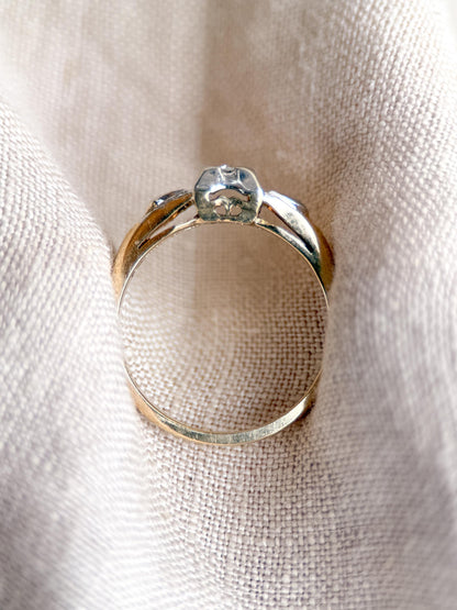 Antique Diamond Engagement Ring, Round Cut, 14k Gold, 1920s Art Deco Bridal Ring