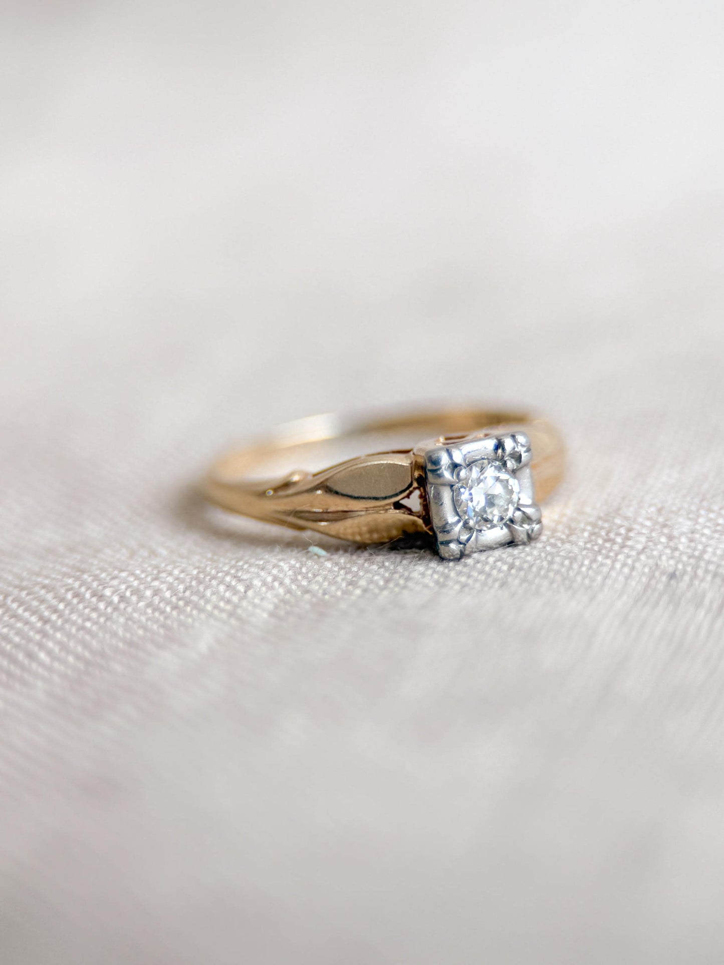 Antique Old European Cut Diamond Engagement Ring, 14k Gold, 1920s Art Deco Bridal Ring