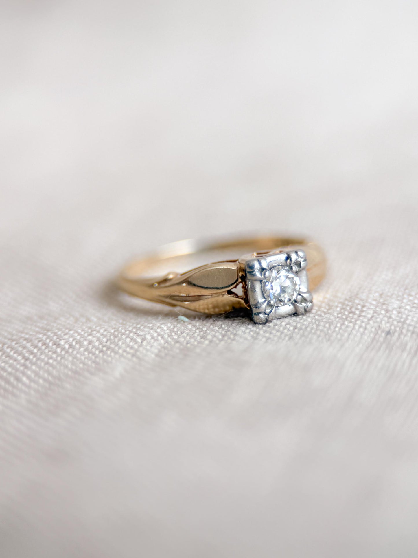 Antique Old European Cut Diamond Engagement Ring, 14k Gold, 1920s Art Deco Bridal Ring