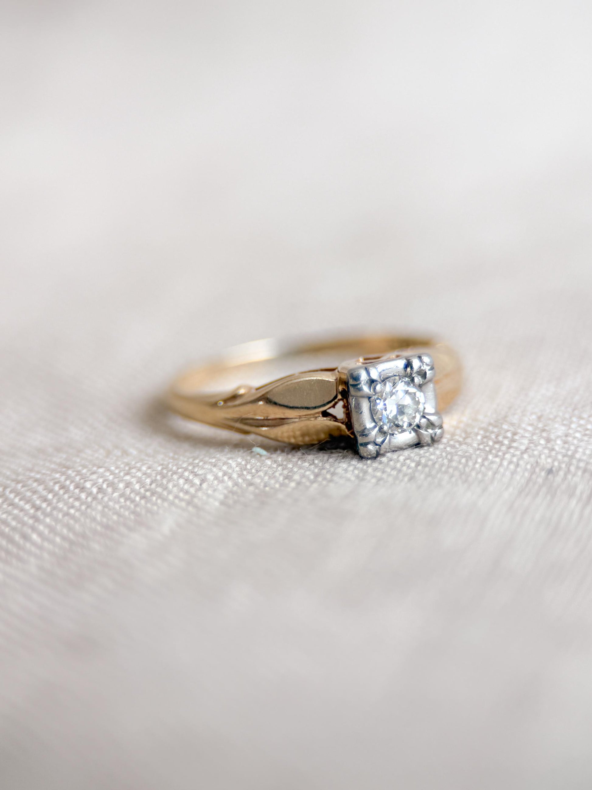 Antique Old European Cut Diamond Engagement Ring, 14k Gold, 1920s Art Deco Bridal Ring