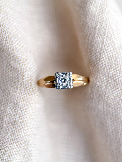 Antique Old European Cut Diamond Engagement Ring, 14k Gold, 1920s Art Deco Bridal Ring