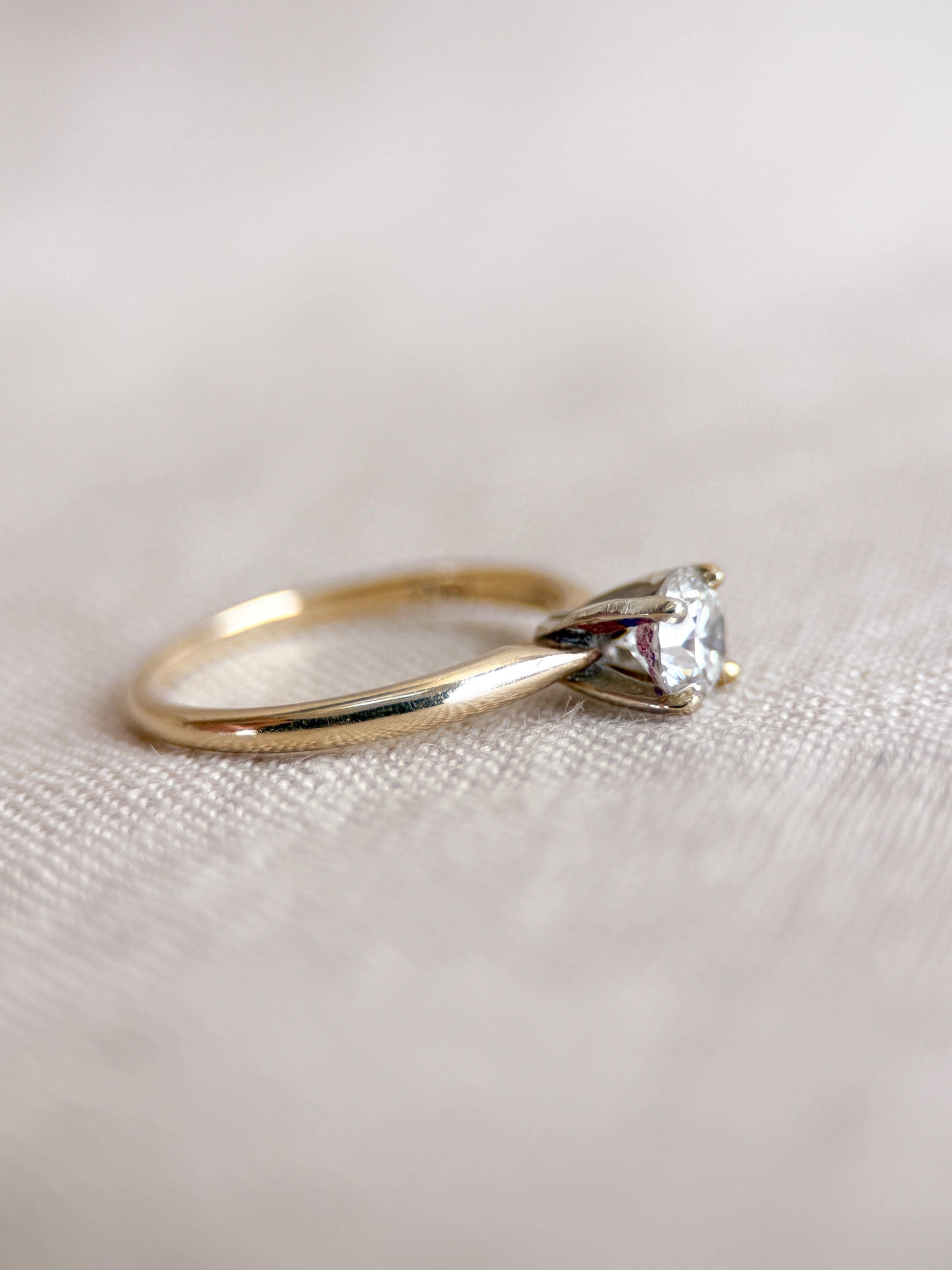 Vintage Diamond Solitaire Engagement Ring, Round Cut 14k Gold, 4 Prong Bridal Ring