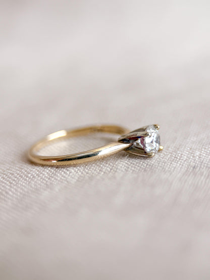 Vintage Diamond Solitaire Engagement Ring, Round Cut 14k Gold, 4 Prong Bridal Ring