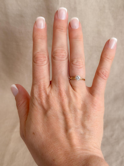Vintage Diamond Solitaire Engagement Ring, Round Cut 14k Gold, 4 Prong Bridal Ring