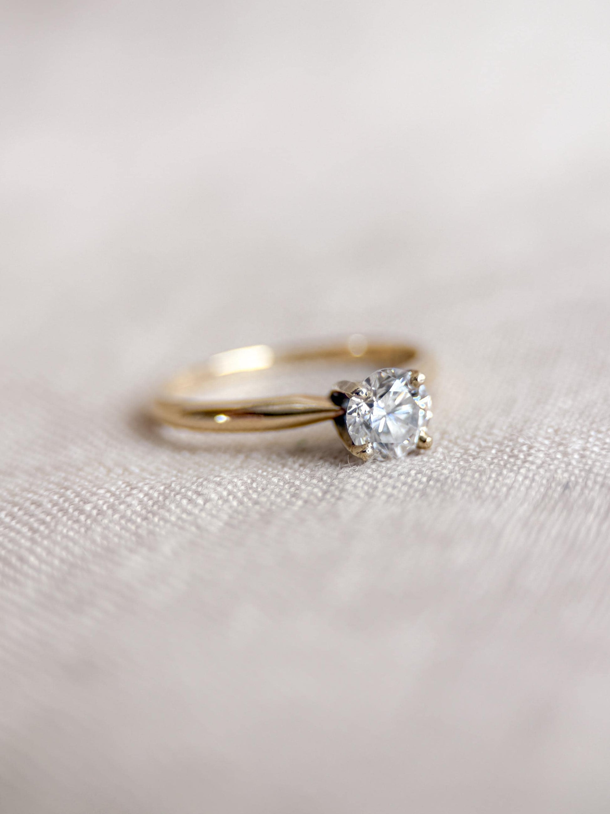 Vintage Diamond Solitaire Engagement Ring, Round Cut 14k Gold, 4 Prong Bridal Ring