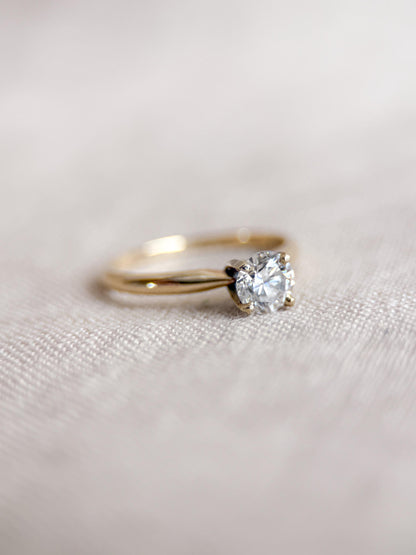 Vintage Diamond Solitaire Engagement Ring, Round Cut 14k Gold, 4 Prong Bridal Ring