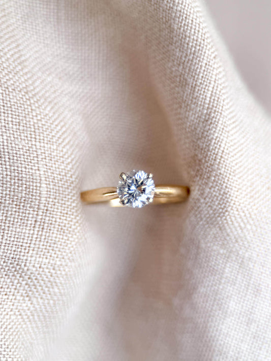 Vintage Diamond Solitaire Engagement Ring, Round Cut 14k Gold, 4 Prong Bridal Ring
