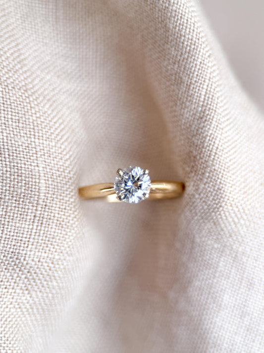 Vintage Diamond Solitaire Engagement Ring, Round Cut 14k Gold, 4 Prong Bridal Ring