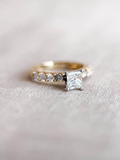 Vintage Princess Cut Diamond Engagement Ring, Prong Set 14k Gold, Classic Bridal Ring