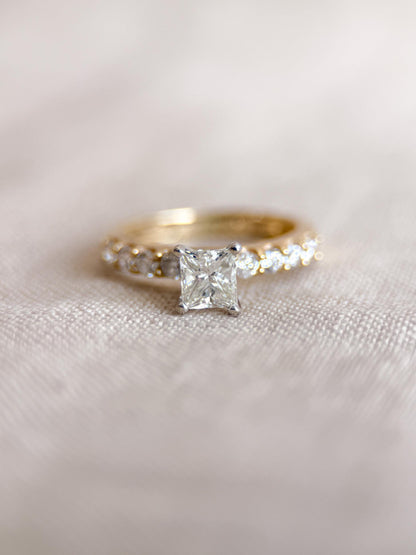 Vintage Princess Cut Diamond Engagement Ring, Prong Set 14k Gold, Classic Bridal Ring
