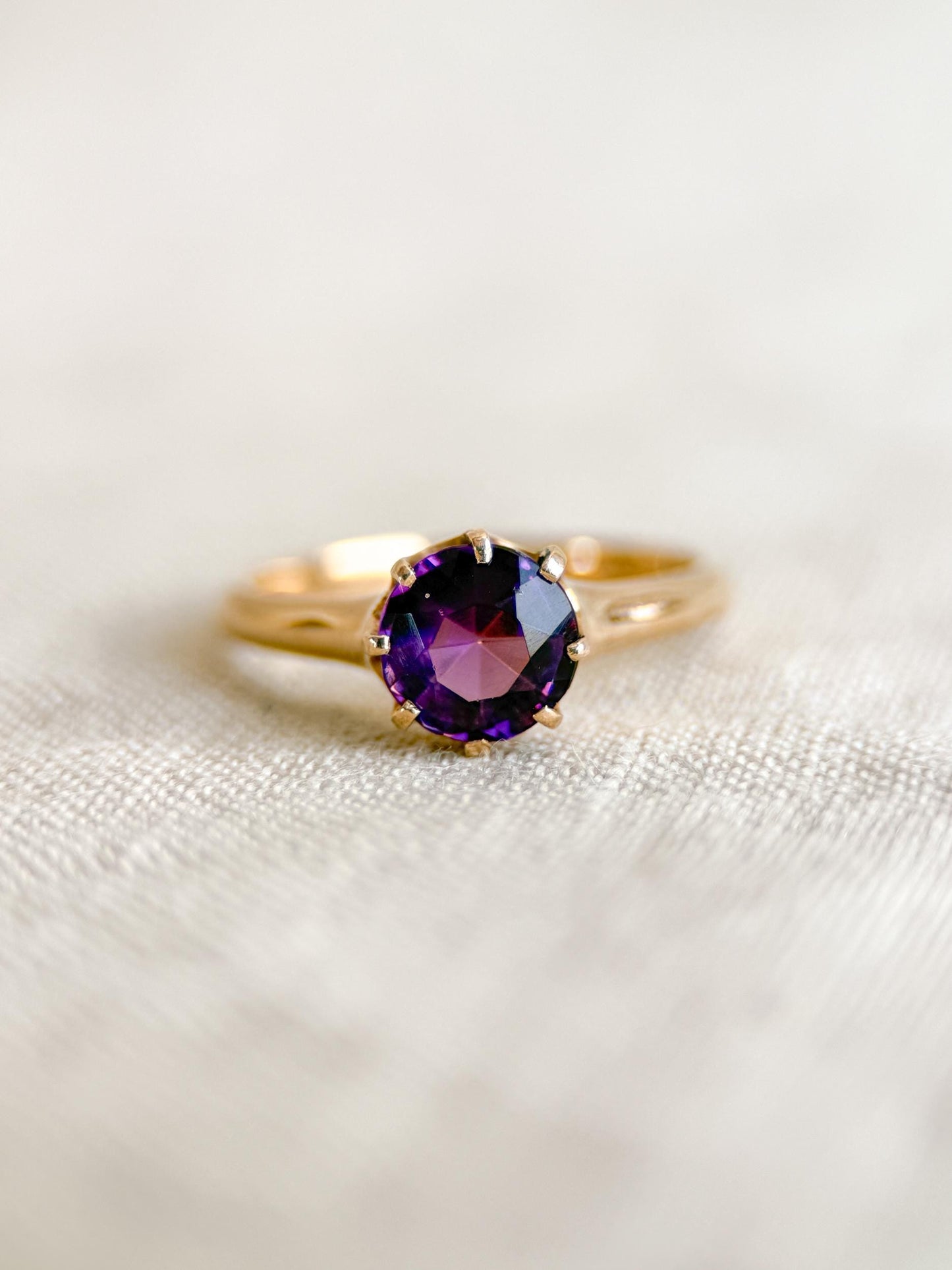 Vintage Amethyst Engagement Ring, Round Cut Solitaire, 14k Gold, Elegant Alternative Bridal Ring