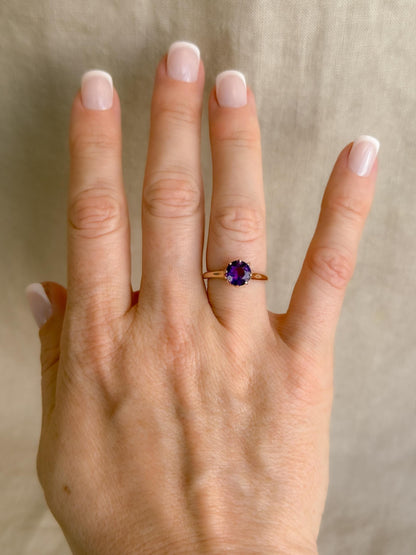 Vintage Amethyst Engagement Ring, Round Cut Solitaire, 14k Gold, Elegant Alternative Bridal Ring