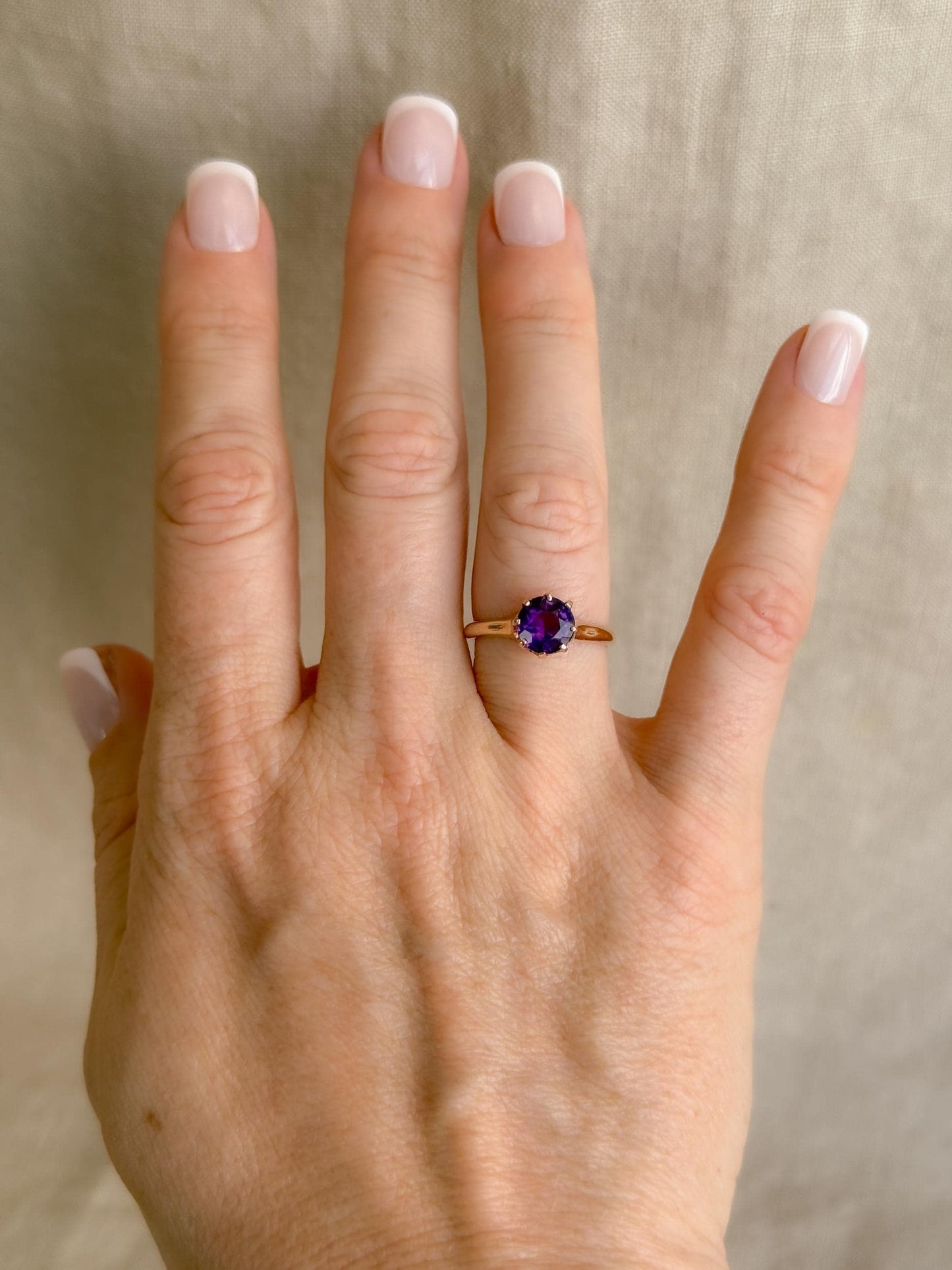 Vintage Amethyst Engagement Ring, Round Cut Solitaire, 14k Gold, Elegant Alternative Bridal Ring