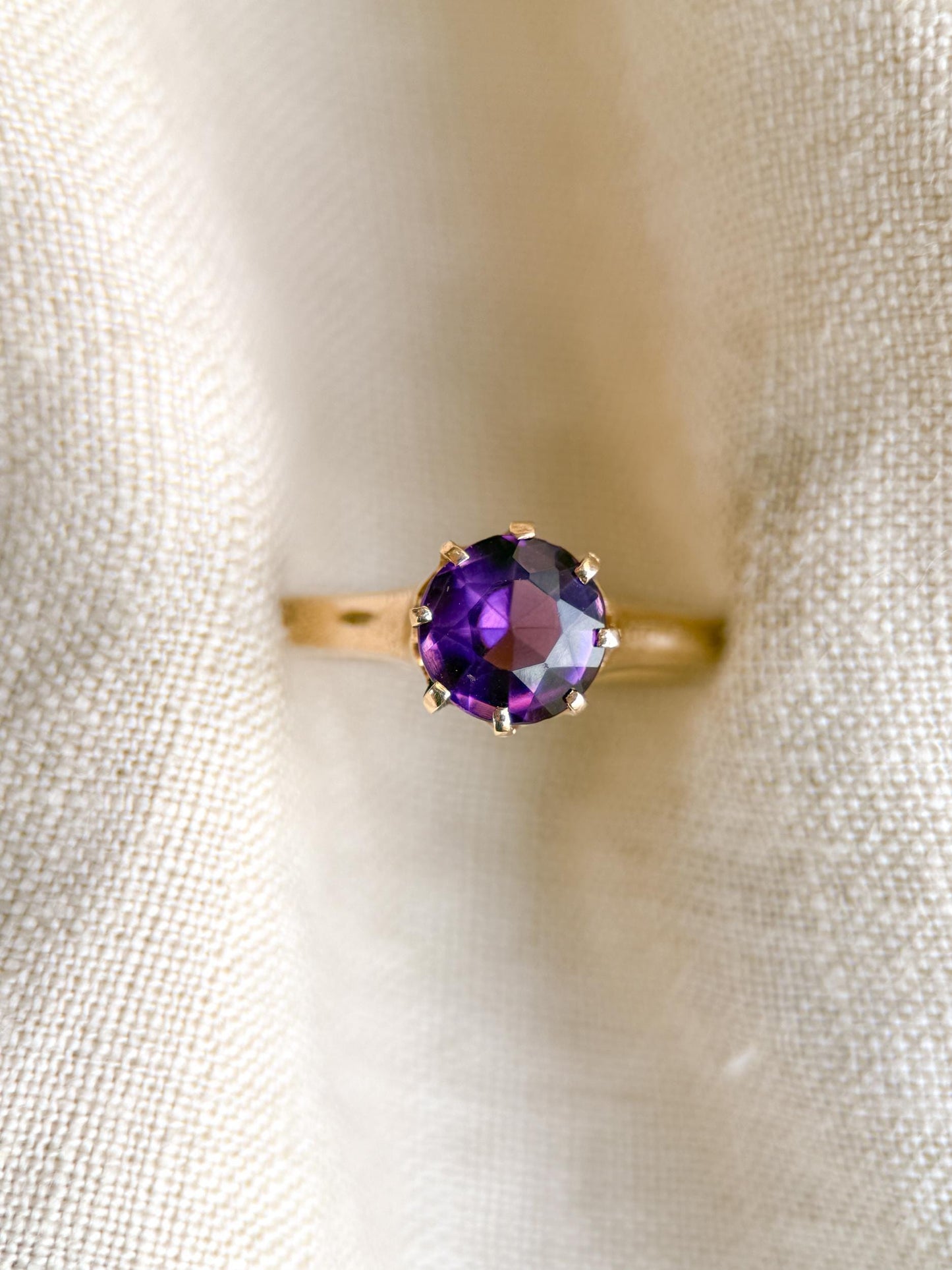 Vintage Amethyst Engagement Ring, Round Cut Solitaire, 14k Gold, Elegant Alternative Bridal Ring