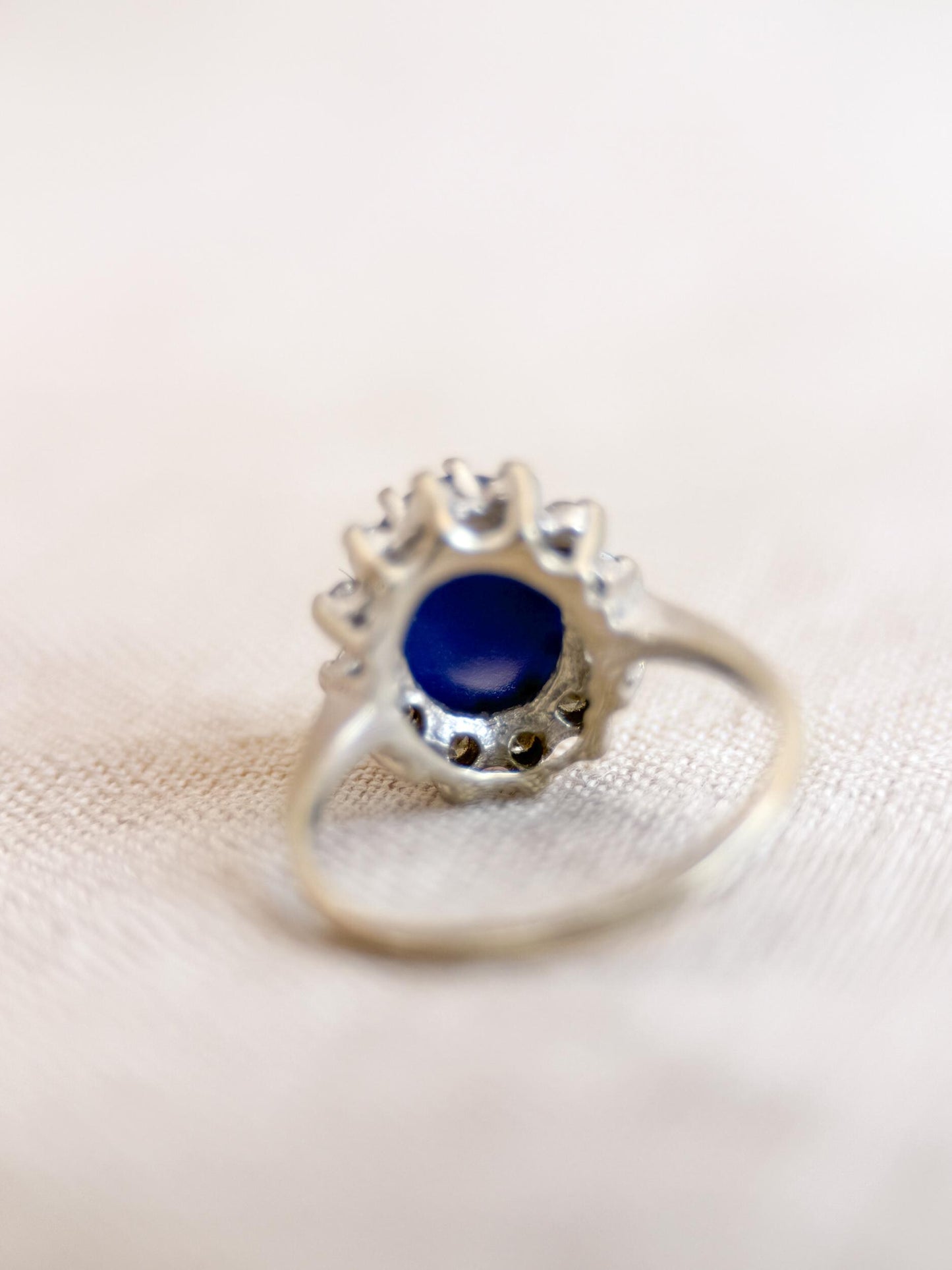 Vintage Star Sapphire and Diamond Halo Engagement Ring, Oval 14k White Gold Bridal Ring