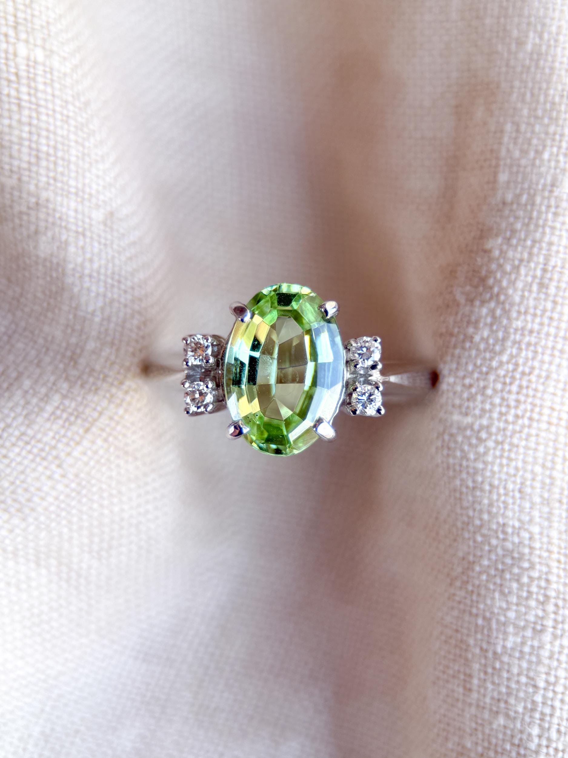 Vintage Spinel and Diamond Engagement Ring, Oval Cut, 14k White Gold, Alternative Bridal Ring