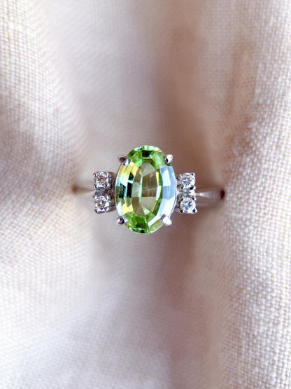 Vintage Spinel and Diamond Engagement Ring, Oval Cut, 14k White Gold, Alternative Bridal Ring