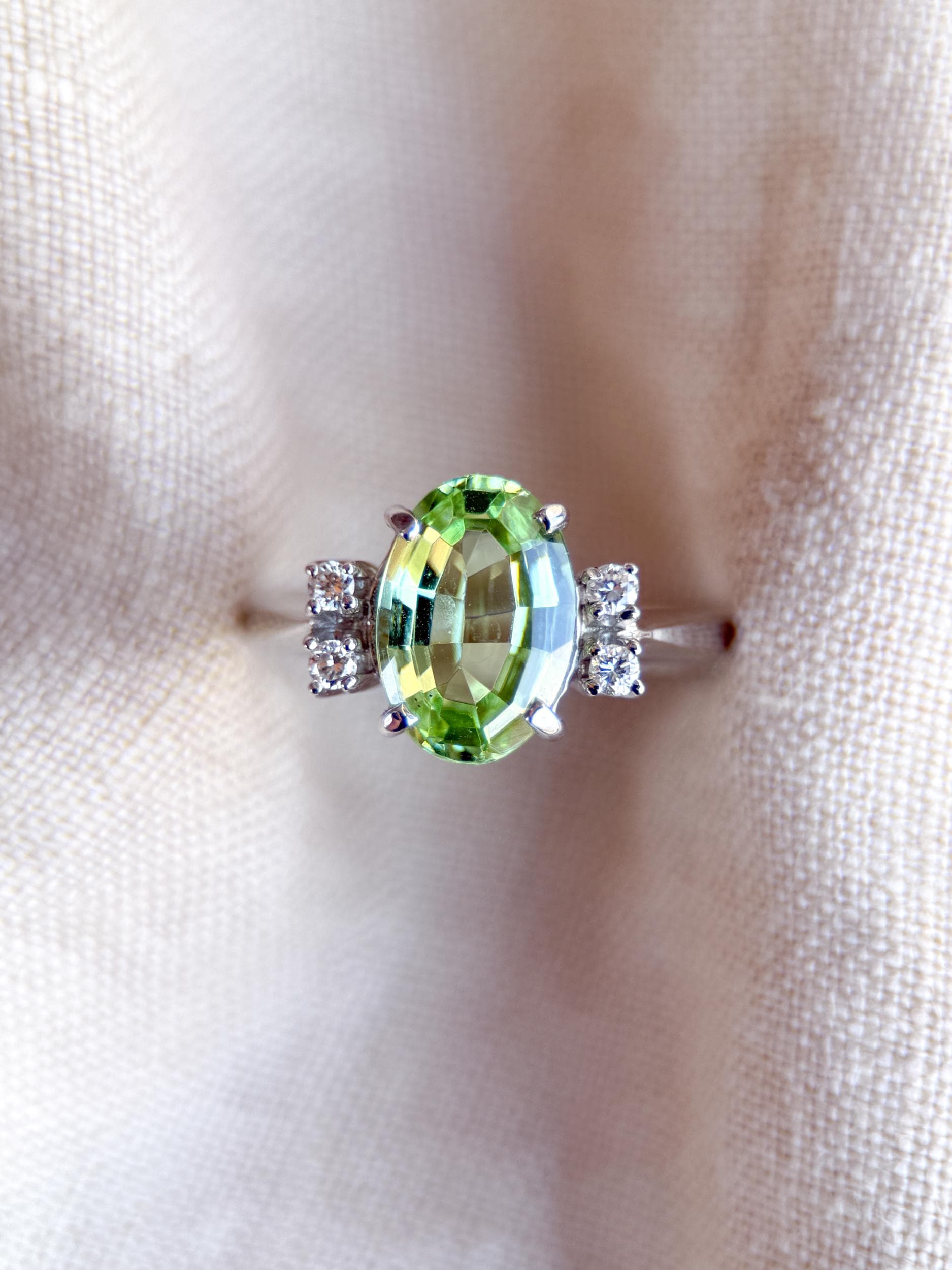 Vintage Spinel and Diamond Engagement Ring, Oval Cut, 14k White Gold, Alternative Bridal Ring