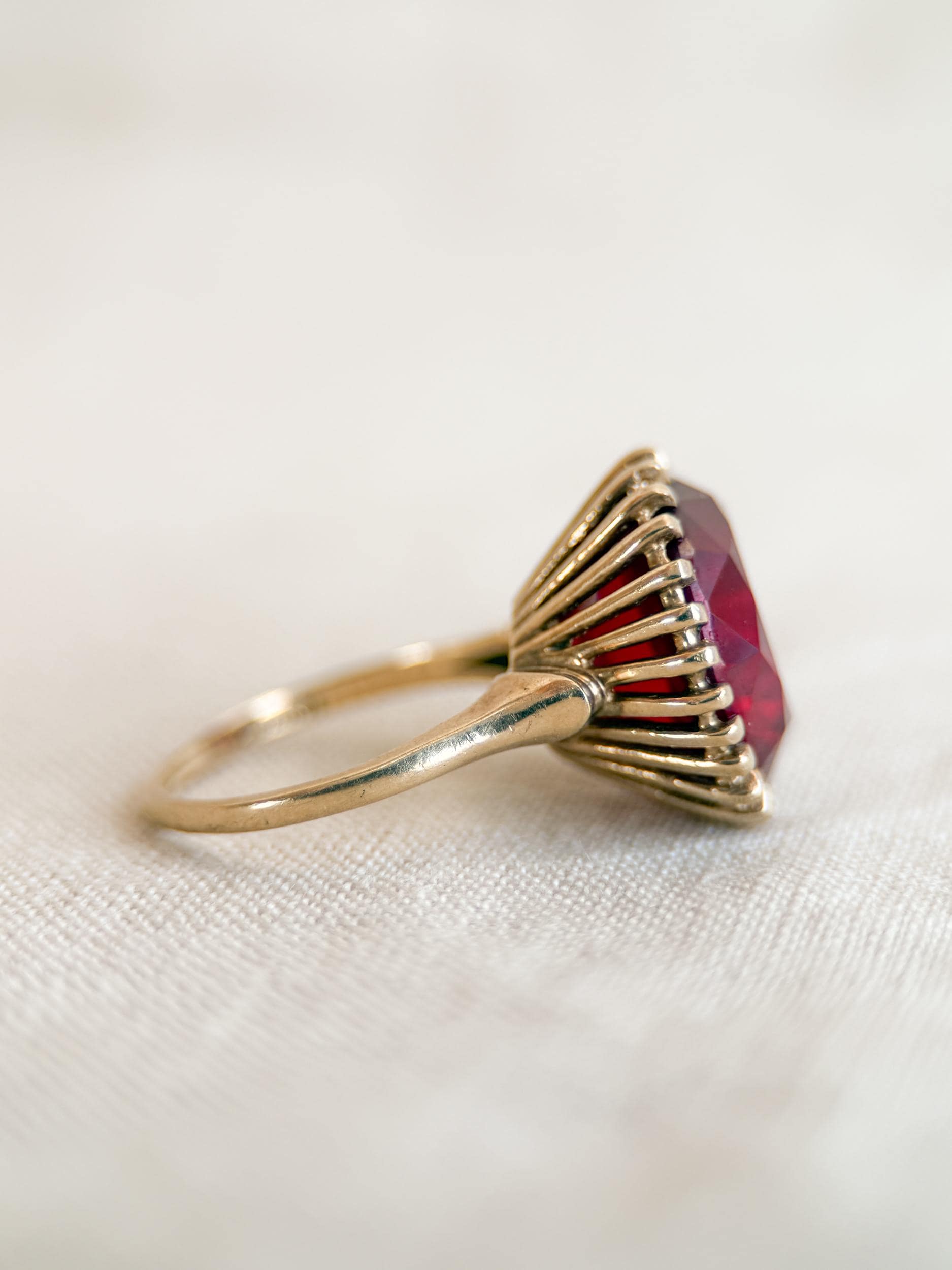 Vintage Ruby Ring, 10k Gold, Round Cut Large Solitaire Statement Ring, 1970s Bold Jewelry