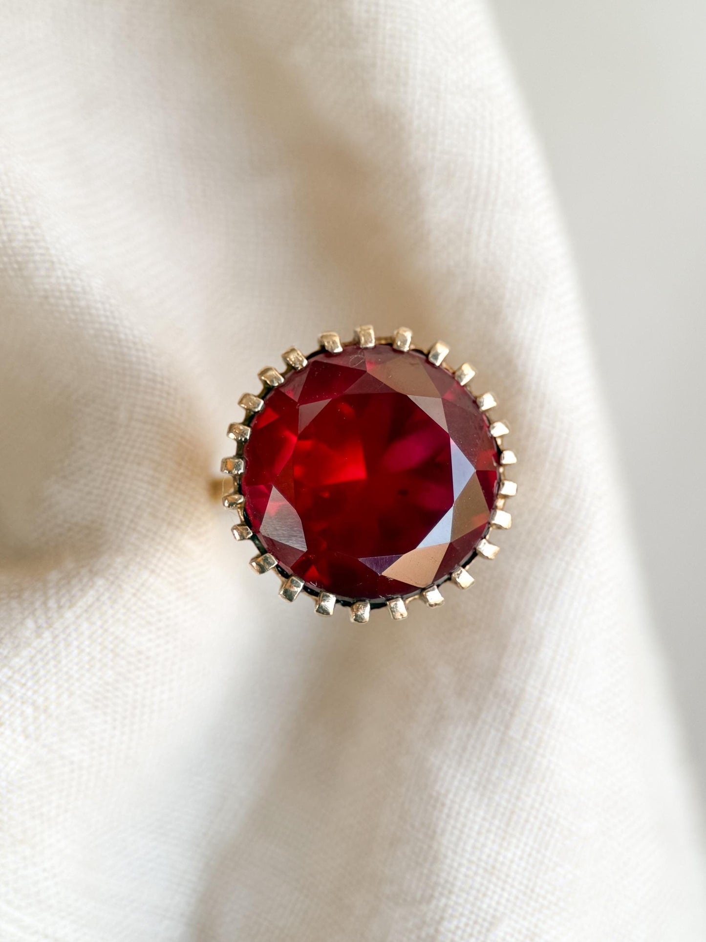 Vintage Ruby Ring, 10k Gold, Round Cut Large Solitaire Statement Ring, 1970s Bold Jewelry