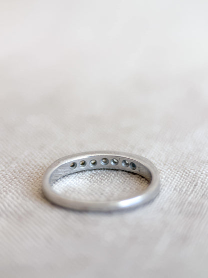 Vintage Diamond Wedding Band, 18k White Gold, Round Channel Set, Minimalist Ring, Stacking Band
