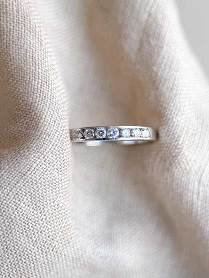Vintage Diamond Wedding Band, 18k White Gold, Round Channel Set, Minimalist Ring, Stacking Band